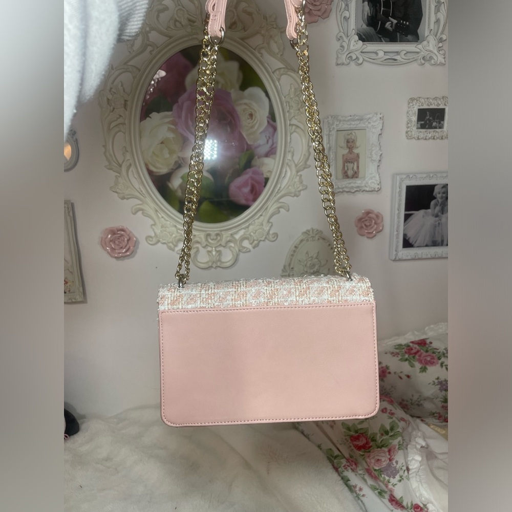 Guess pink tweed shoulder purse - Picture 2 of 5